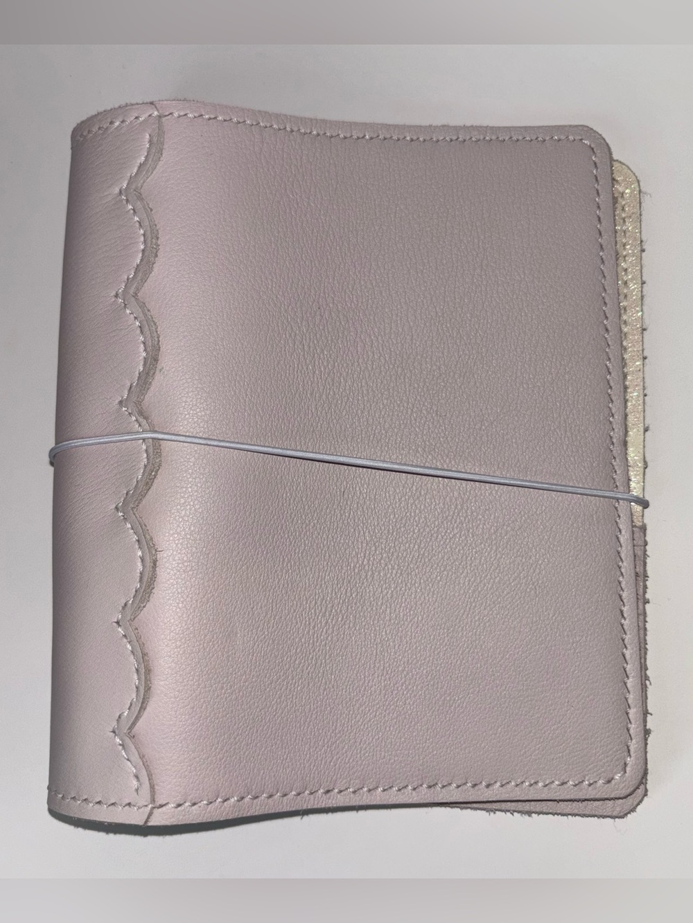 Pelle Studio Personal Size Soft Pink Leather Ring Binder Planner Scallop Edge